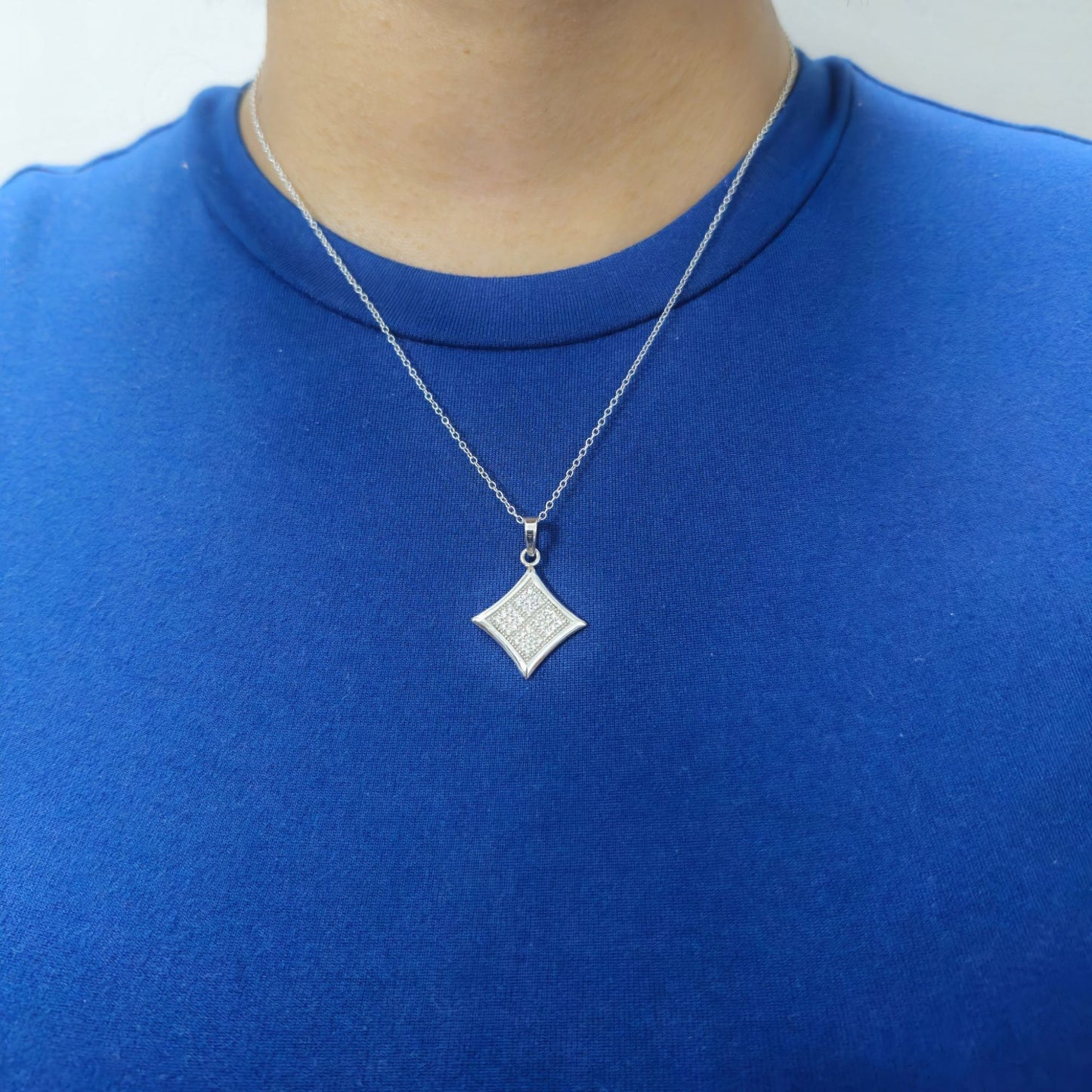 Geometric Square Cluster Lab-Grown Diamond Pendant in 925 Sterling Silver