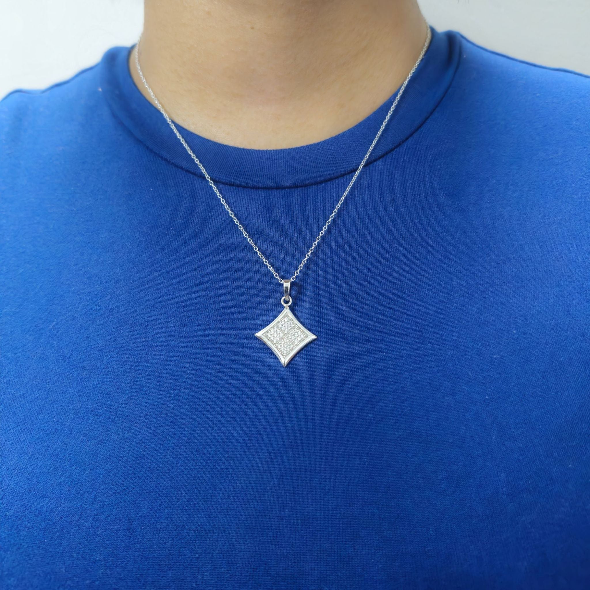 Geometric Square Cluster Lab-Grown Diamond Pendant in 925 Sterling Silver