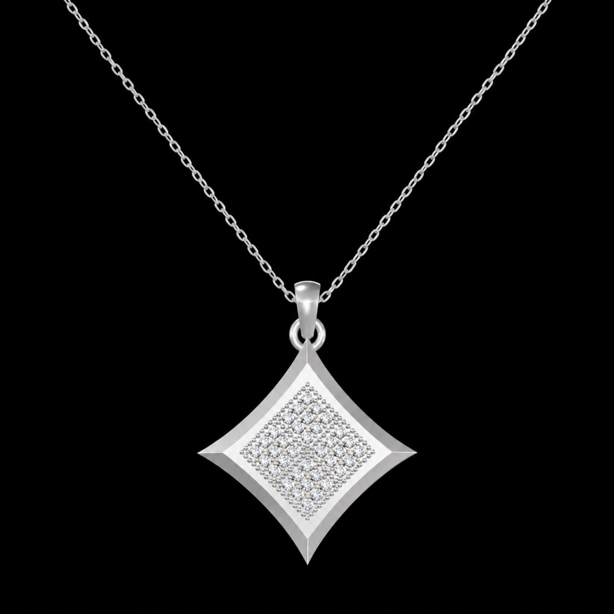Geometric Square Cluster Lab-Grown Diamond Pendant in 925 Sterling Silver with Chain