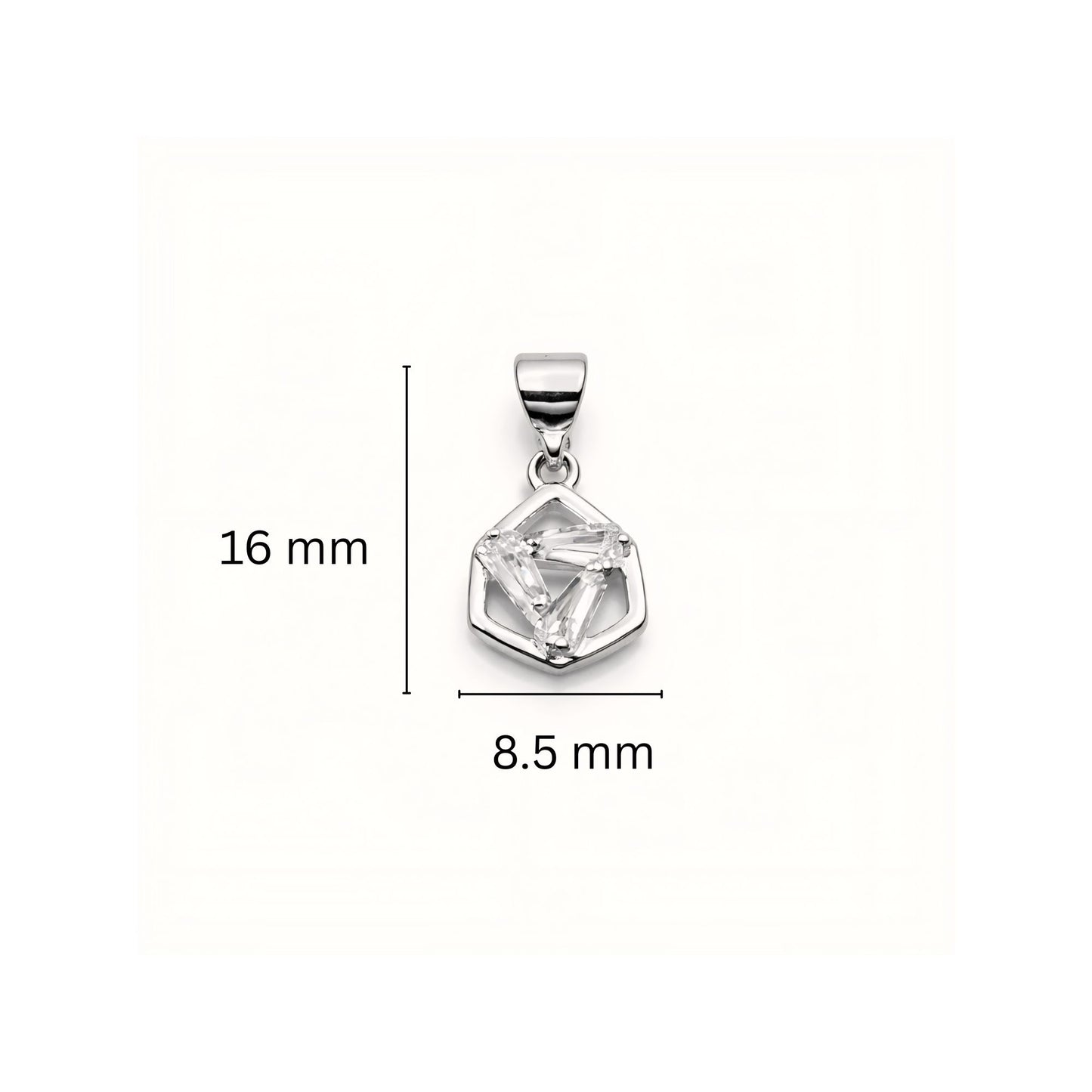 925 Sterling Silver Geometric Hexagon Pendant with Baguette-Cut Cubic Zirconia
