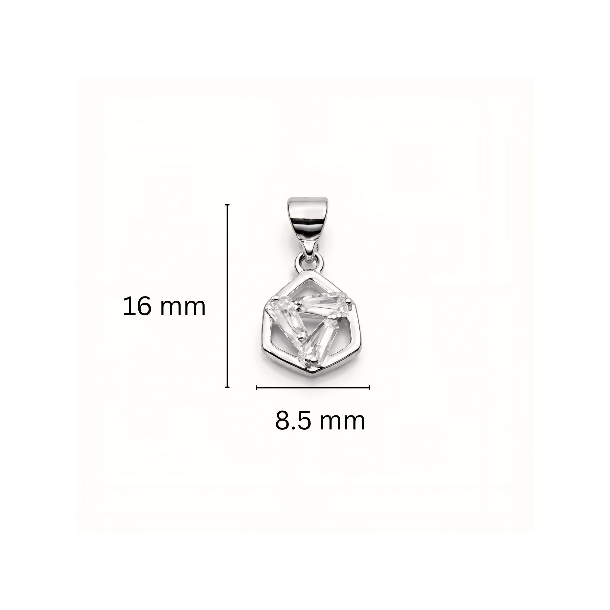 925 Sterling Silver Geometric Hexagon Pendant with Baguette-Cut Cubic Zirconia
