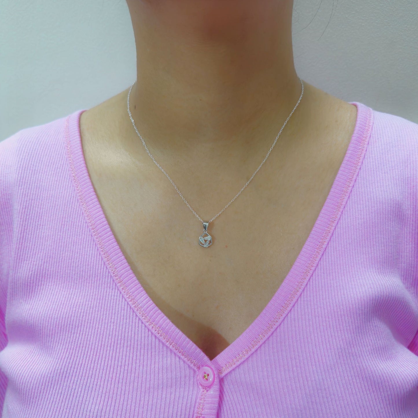 925 Sterling Silver Geometric Hexagon Pendant with Baguette-Cut Cubic Zirconia