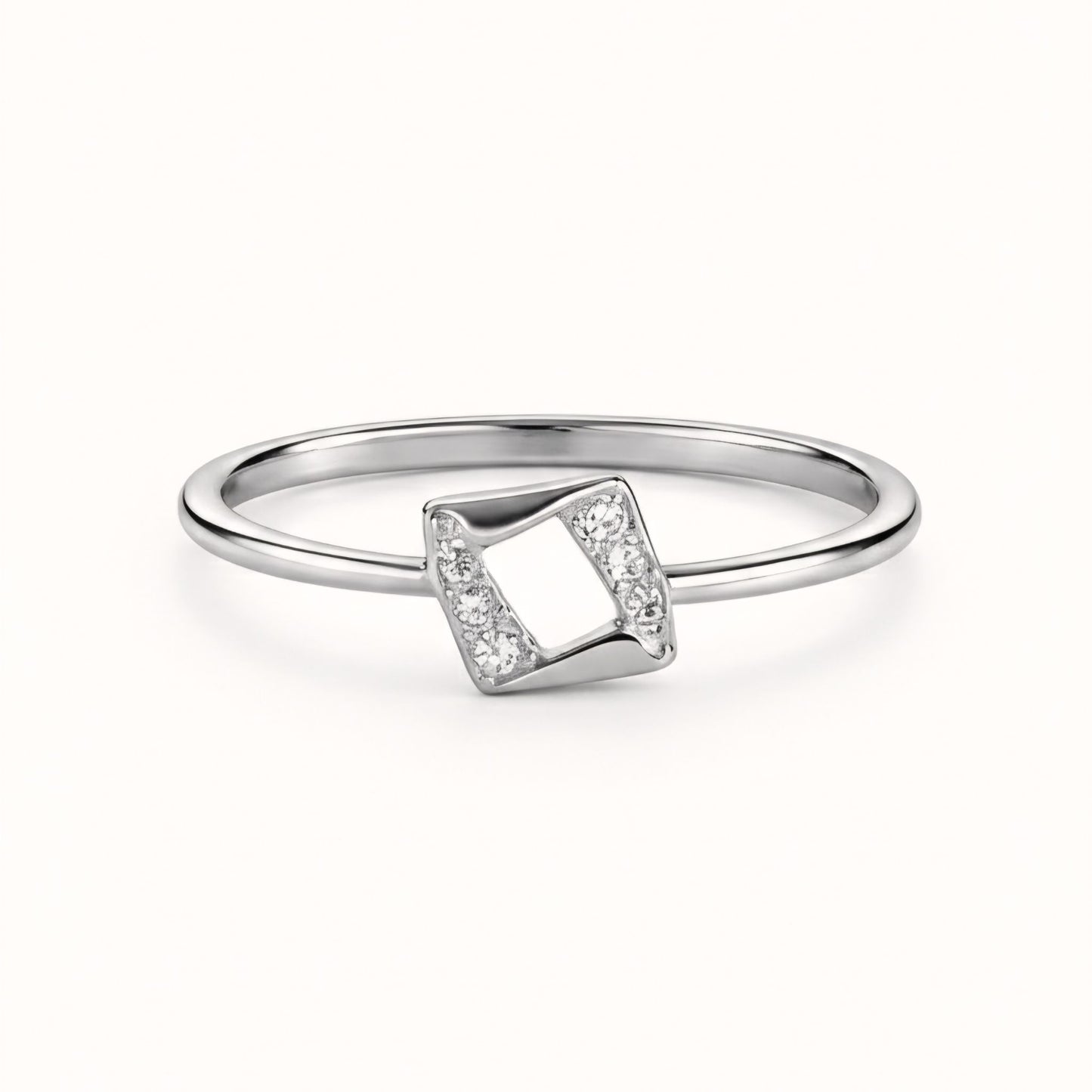 925 Sterling Silver Geometric Rhombus Ring with Cubic Zirconia