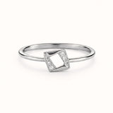 925 Sterling Silver Geometric Rhombus Ring with Cubic Zirconia