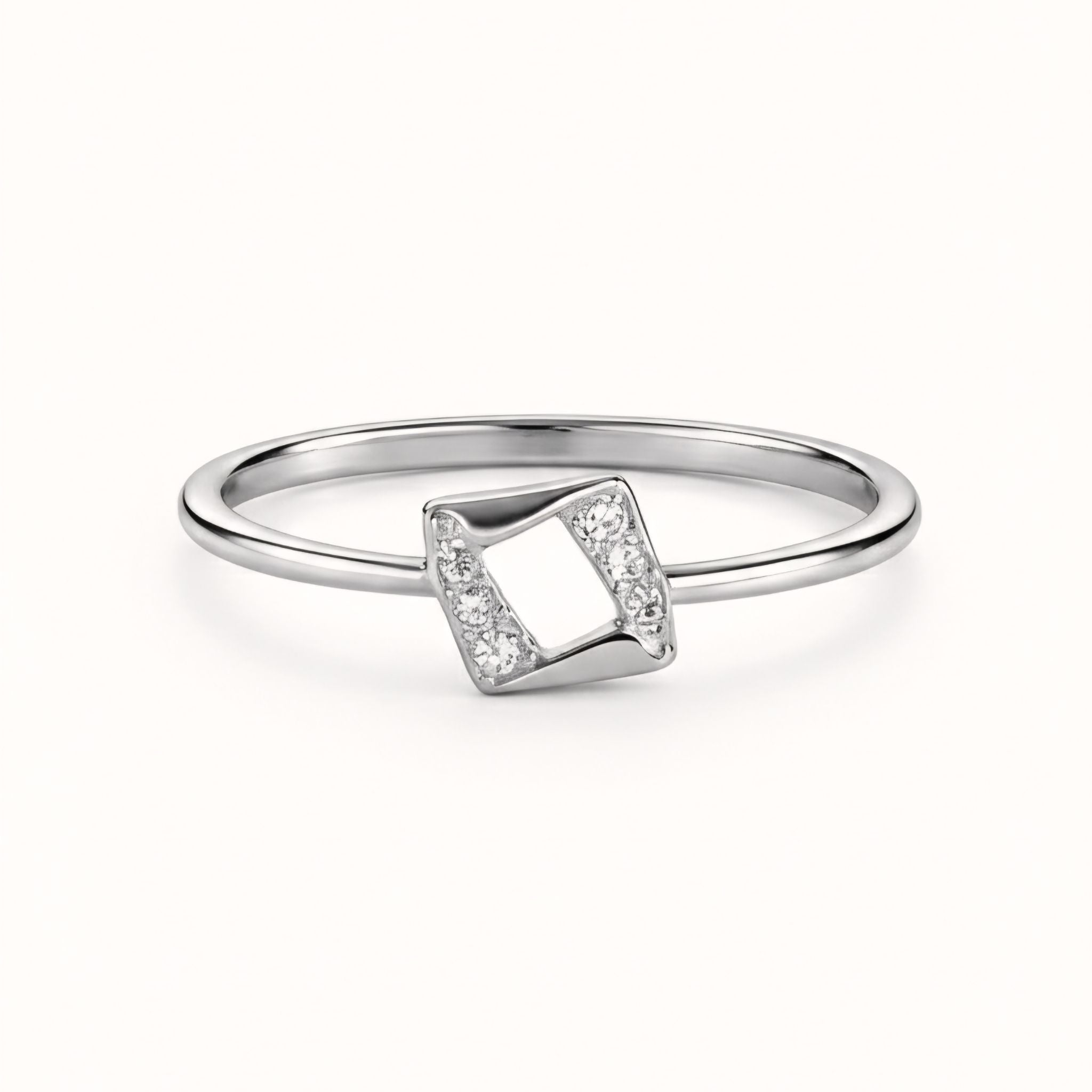 925 Sterling Silver Geometric Rhombus Ring with Cubic Zirconia
