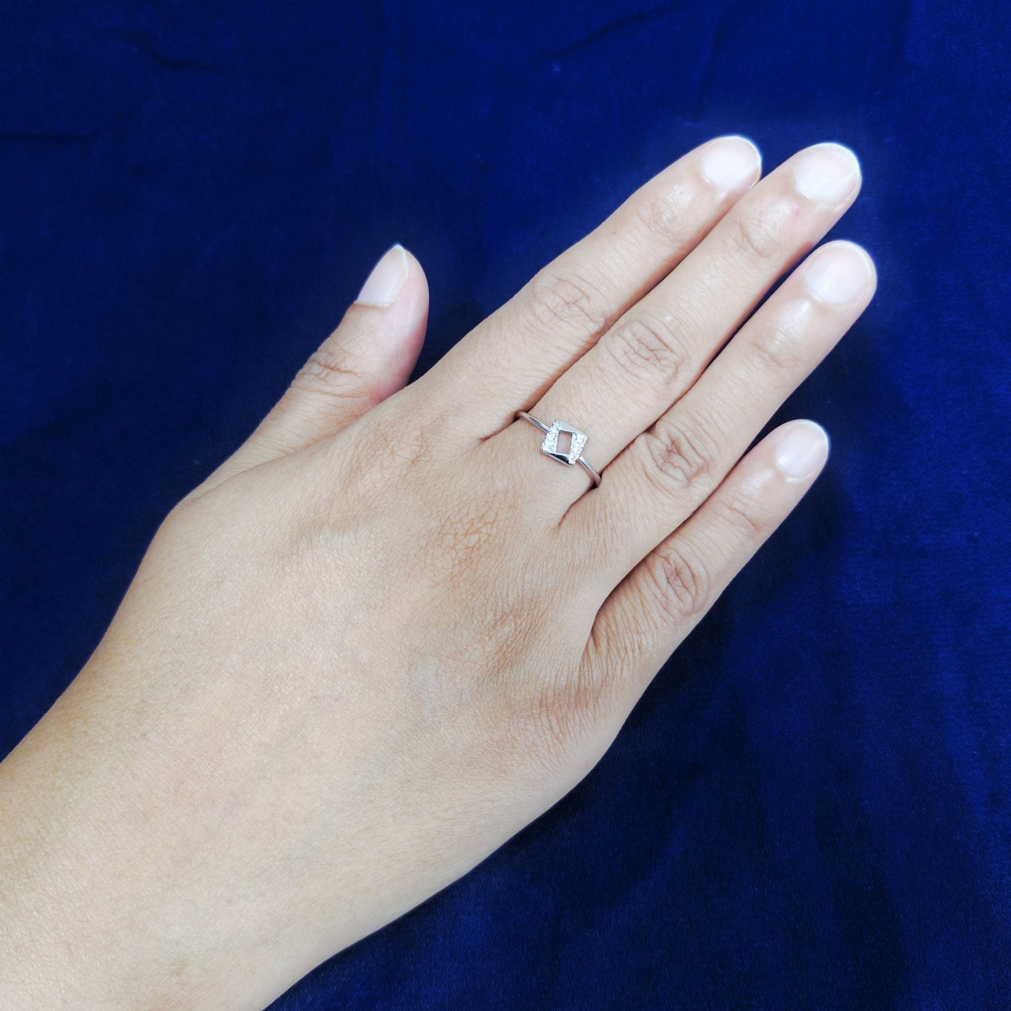 925 Sterling Silver Geometric Rhombus Ring with Cubic Zirconia