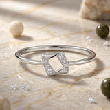 925 Sterling Silver Geometric Rhombus Ring with Cubic Zirconia