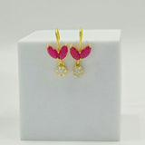 925 Sterling Silver Floral Stud Earrings Marquise Red Stone & Cubic Zirconia