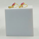 925 Sterling Silver Floral Stud Earrings Marquise Red Stone & Cubic Zirconia