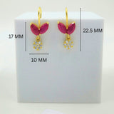 925 Sterling Silver Floral Stud Earrings Marquise Red Stone & Cubic Zirconia