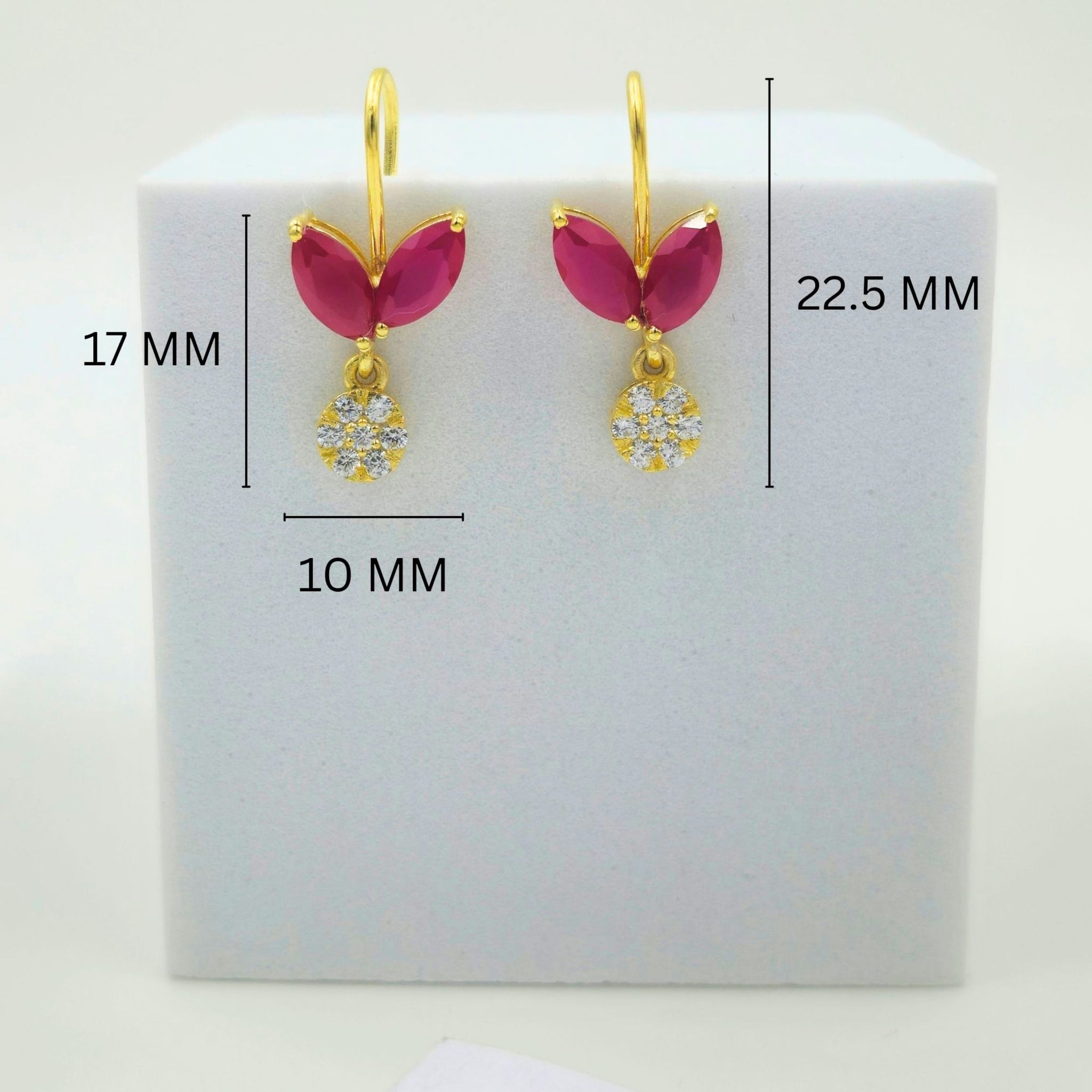 925 Sterling Silver Floral Stud Earrings Marquise Red Stone & Cubic Zirconia