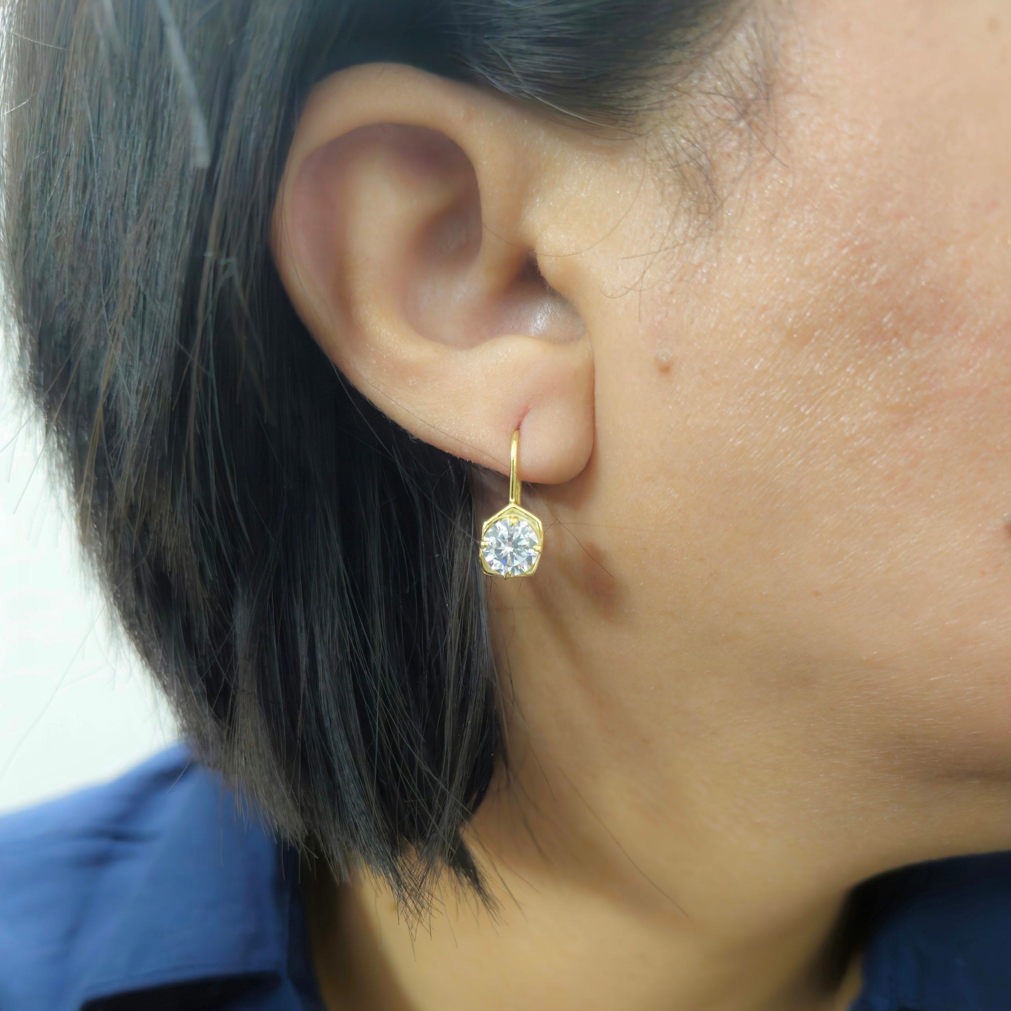 Gold-Plated 925 Sterling Silver Hexagonal Solitaire Pendant and Drop Earrings Set With Cubic Zirconia