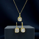 Gold-Plated 925 Sterling Silver Hexagonal Solitaire Pendant and Drop Earrings Set With Cubic Zirconia