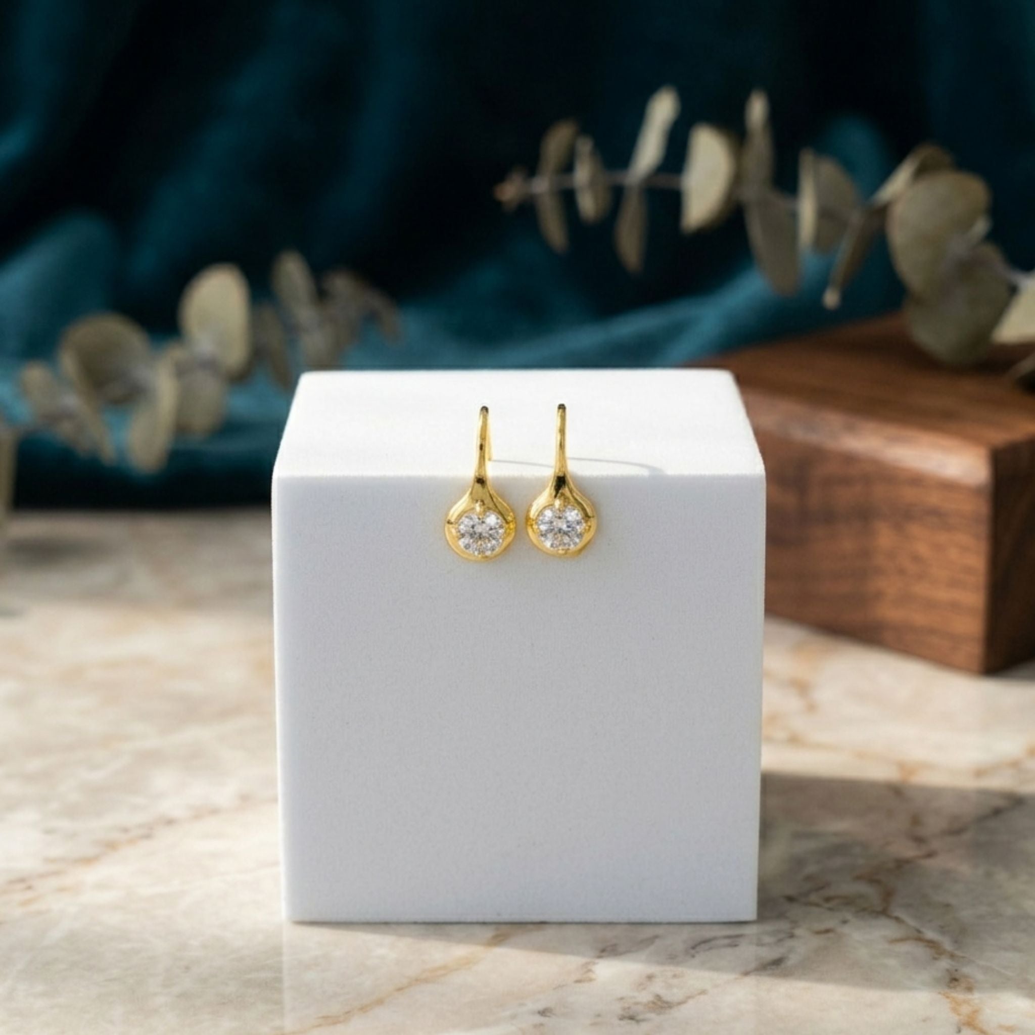 Gold Plated Sterling Silver CZ Solitaire Drop Earrings With Cubic Zirconia