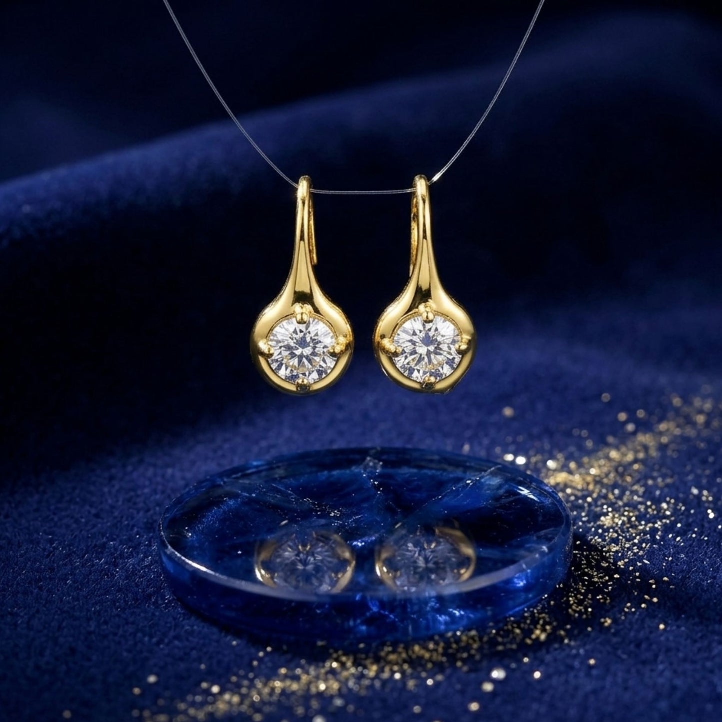 Gold Plated Sterling Silver CZ Solitaire Drop Earrings With Cubic Zirconia