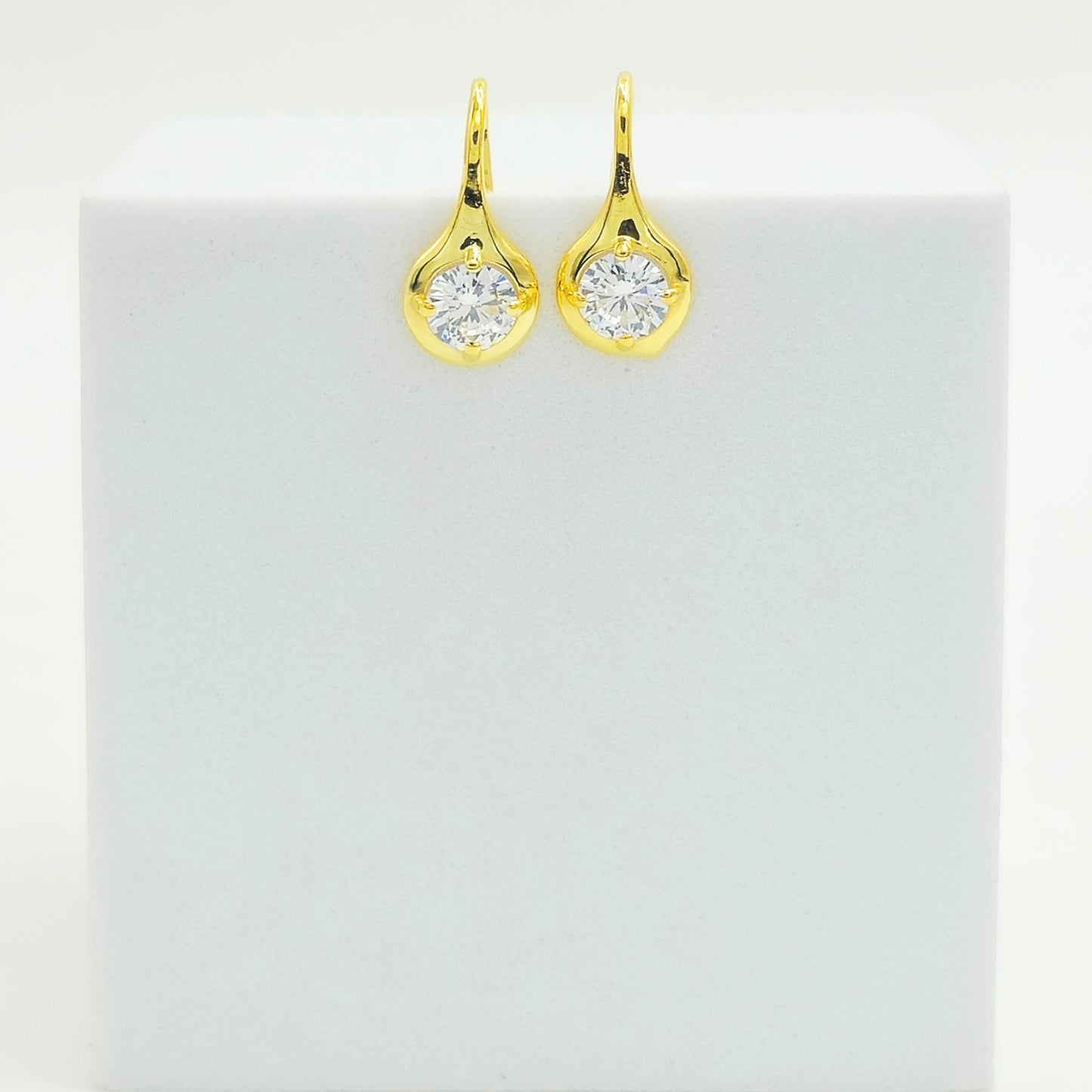 Gold Plated Sterling Silver CZ Solitaire Drop Earrings With Cubic Zirconia