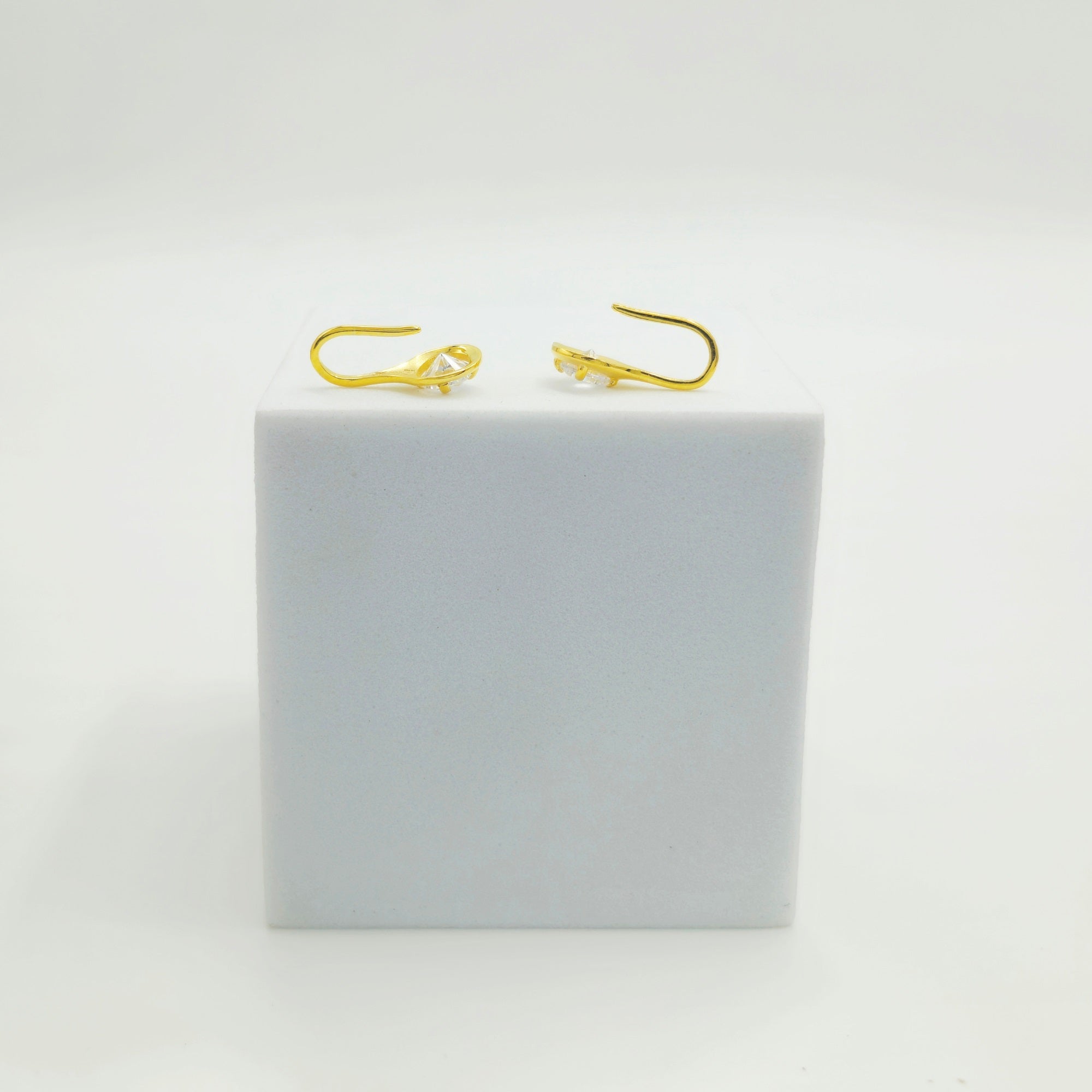 Gold Plated Sterling Silver CZ Solitaire Drop Earrings With Cubic Zirconia