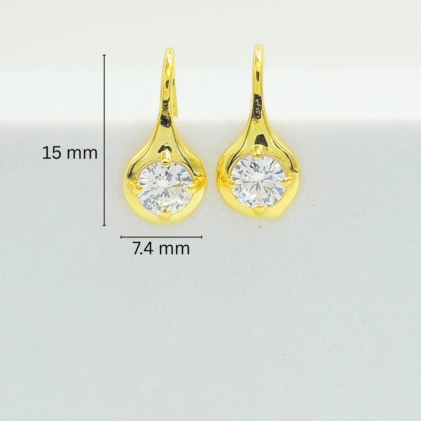 Gold Plated Sterling Silver CZ Solitaire Drop Earrings With Cubic Zirconia