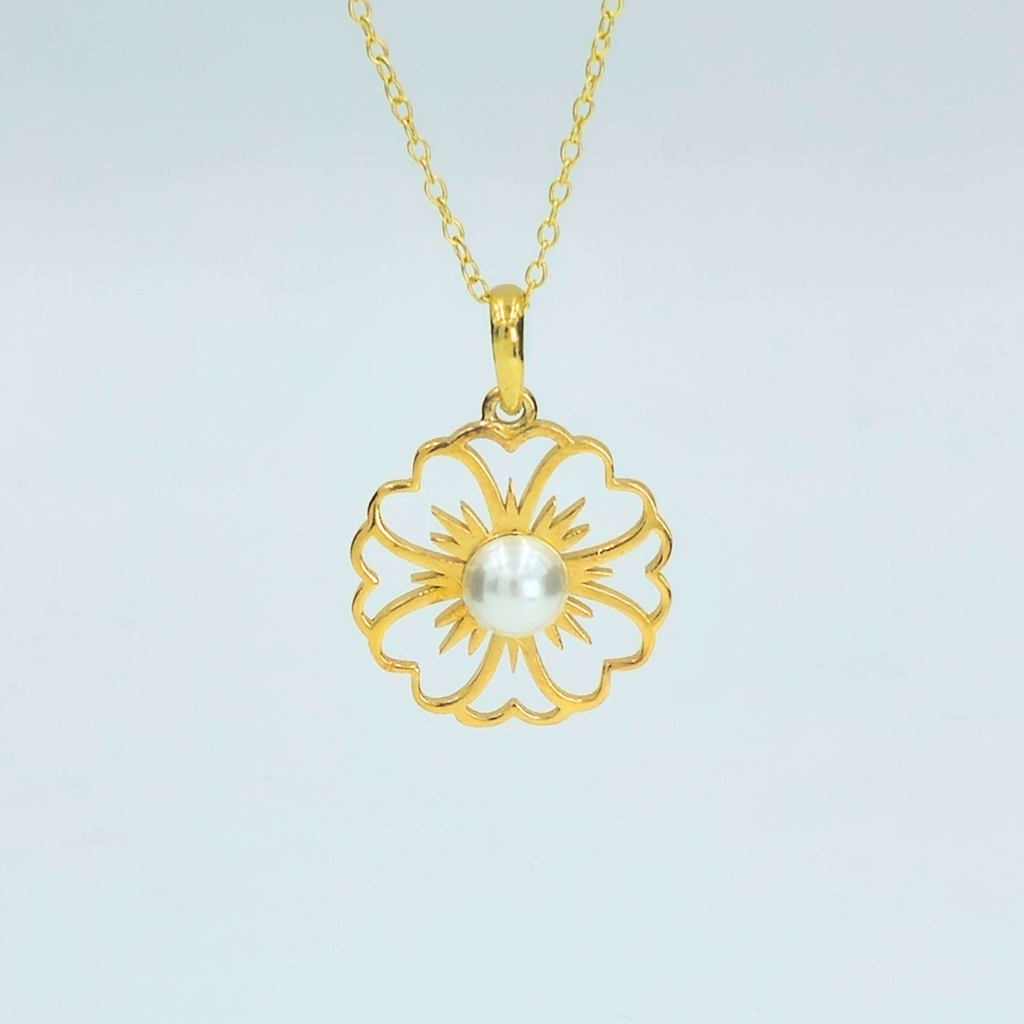 Gold-Plated 925 Sterling Silver Pearl Sunburst Pendant and Earrings Set
