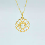 Gold-Plated 925 Sterling Silver Pearl Sunburst Pendant and Earrings Set