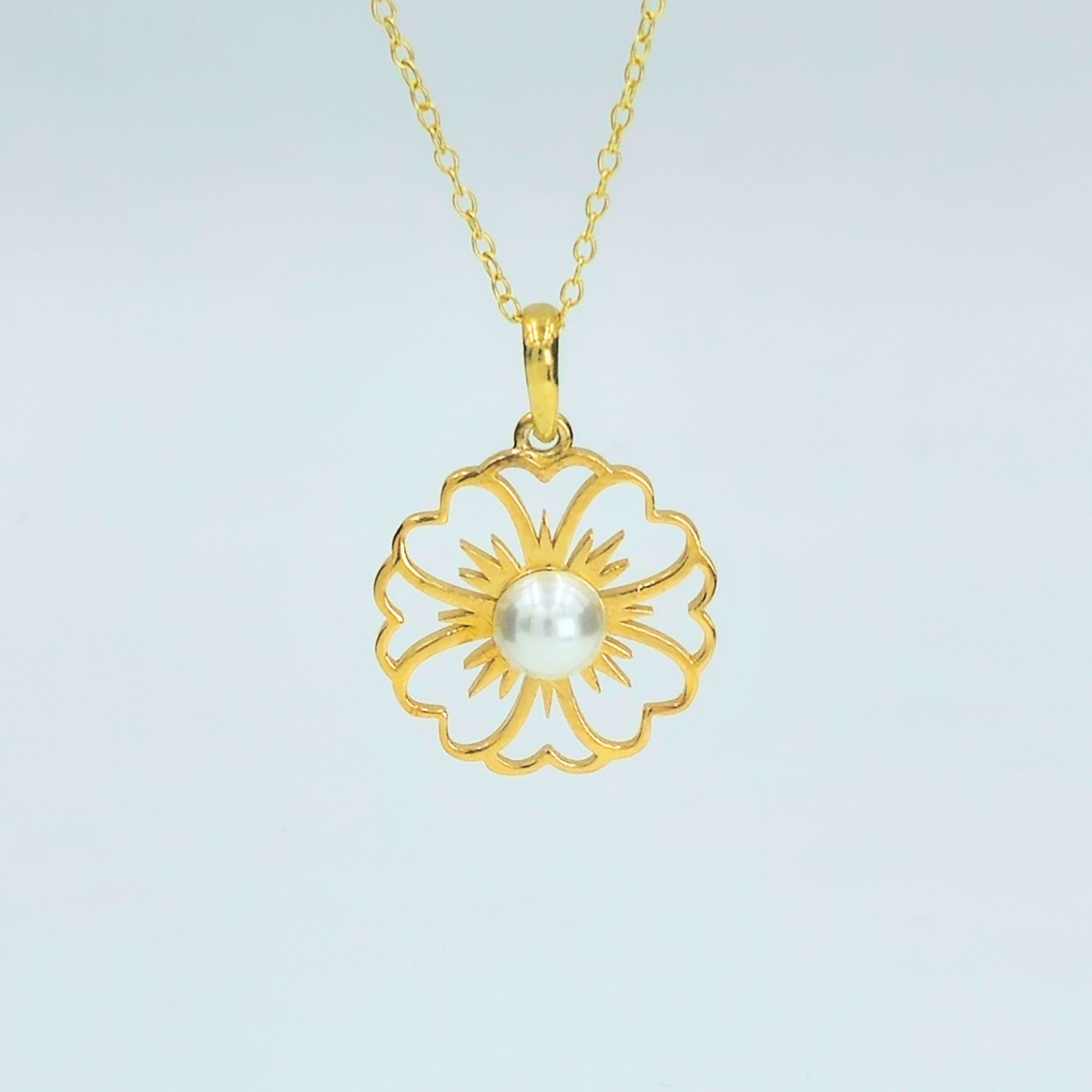 Gold-Plated 925 Sterling Silver Pearl Sunburst Pendant and Earrings Set