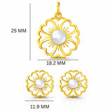 Gold-Plated 925 Sterling Silver Pearl Sunburst Pendant and Earrings Set