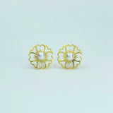 Gold-Plated 925 Sterling Silver Pearl Sunburst Pendant and Earrings Set
