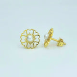 Gold-Plated 925 Sterling Silver Pearl Sunburst Pendant and Earrings Set