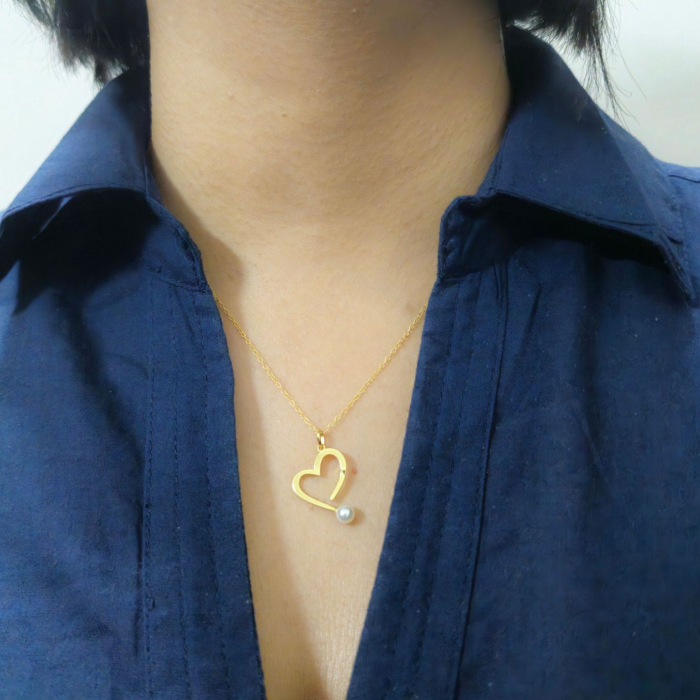 Gold-Plated 925 Sterling Silver Heart Pearl Pendant and Earrings Set