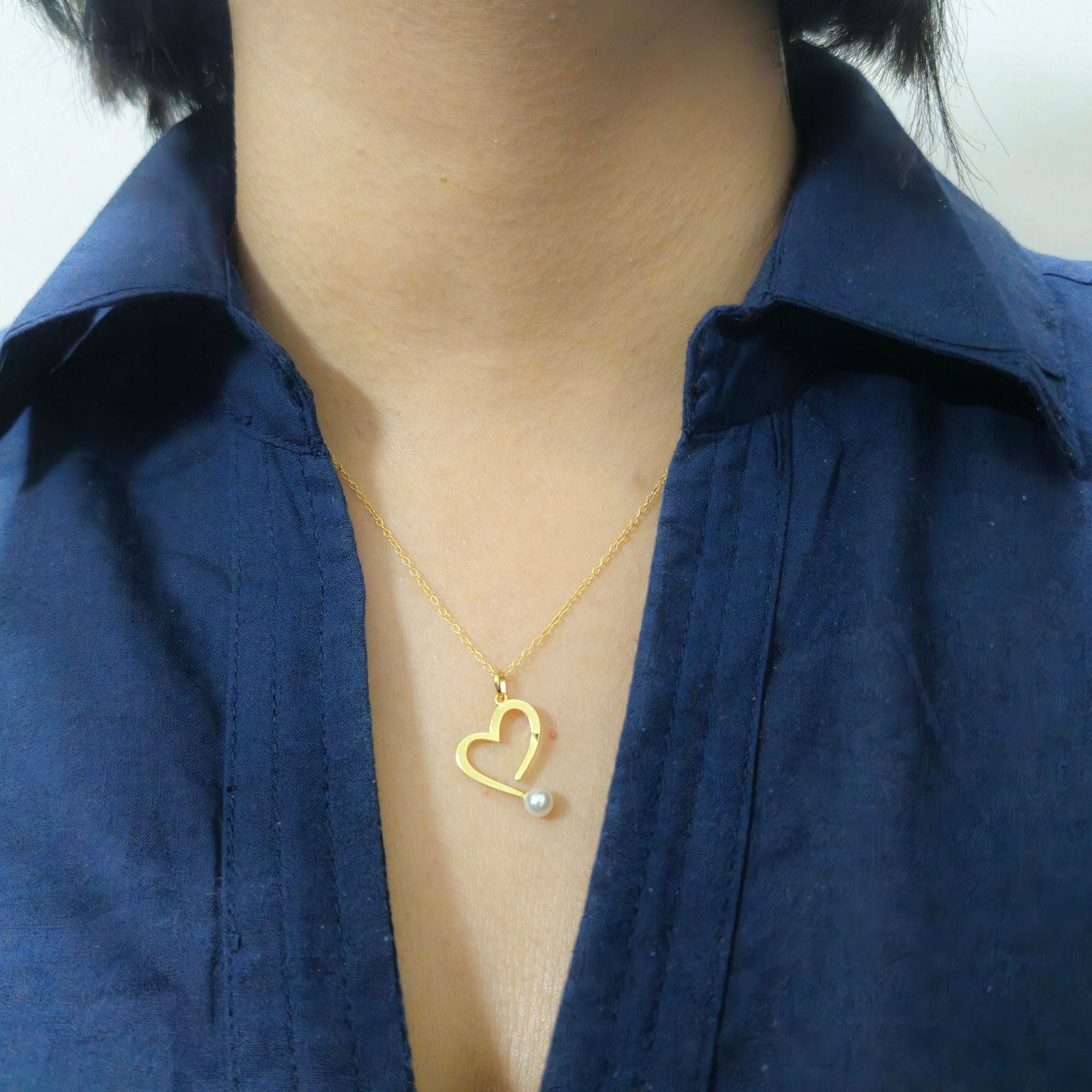 Gold-Plated 925 Sterling Silver Heart Pearl Pendant and Earrings Set