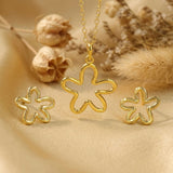 Gold-Plated 925 Sterling Silver Open Flower Pendant and Earrings Jewelry Set