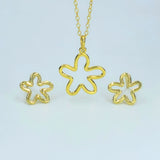 Gold-Plated 925 Sterling Silver Open Flower Pendant and Earrings Jewelry Set