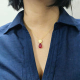 Gold-Plated 925 Sterling Silver Ruby Red Teardrop Pendant and Drop Earrings Set