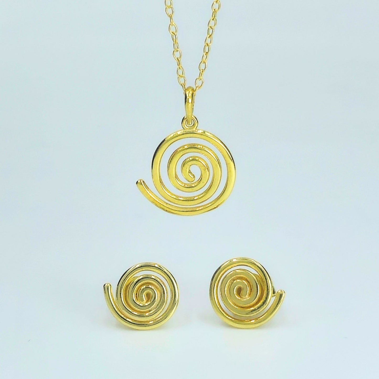 Gold-Plated 925 Sterling Silver Spiral Pendant and Earrings Jewelry Set