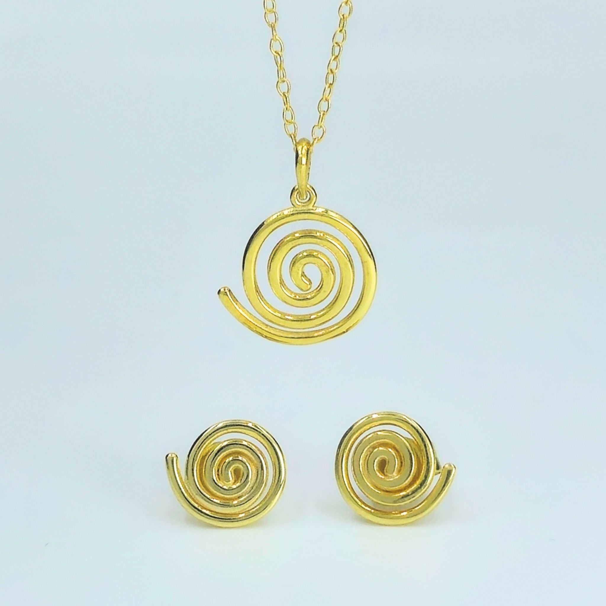 Gold-Plated 925 Sterling Silver Spiral Pendant and Earrings Jewelry Set