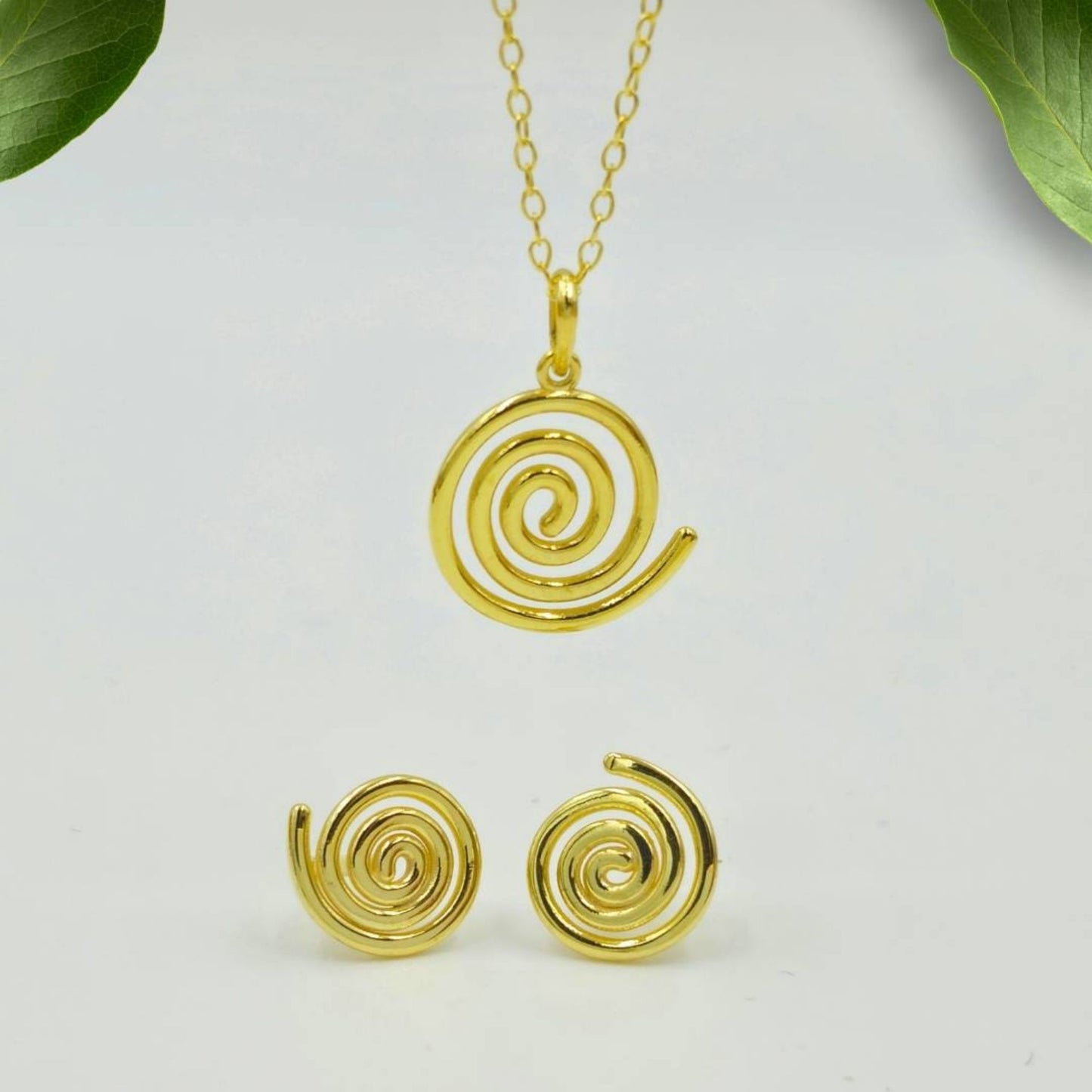 Gold-Plated 925 Sterling Silver Spiral Pendant and Earrings Jewelry Set