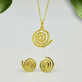 Gold-Plated 925 Sterling Silver Spiral Pendant and Earrings Jewelry Set