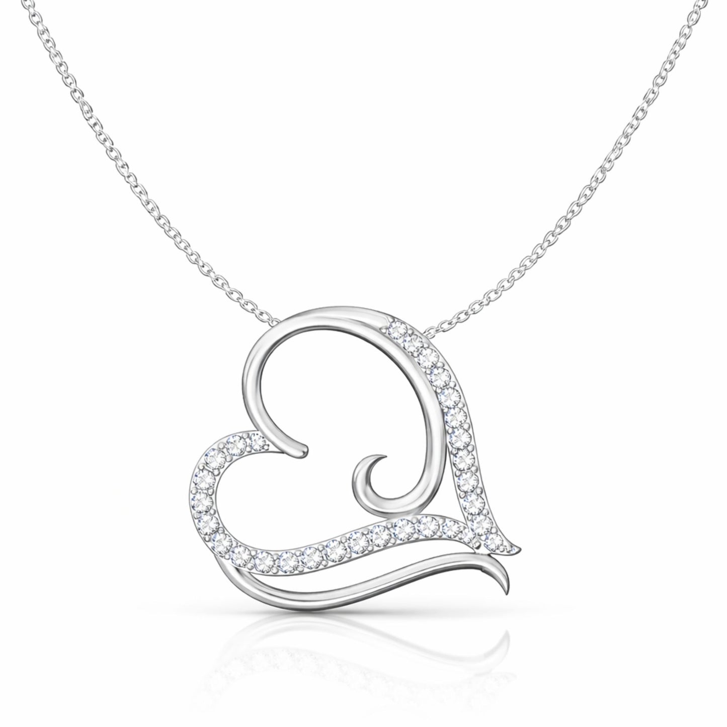 Graceful Swirl Heart Lab-Grown Diamond Pendant in 925 Sterling Silver