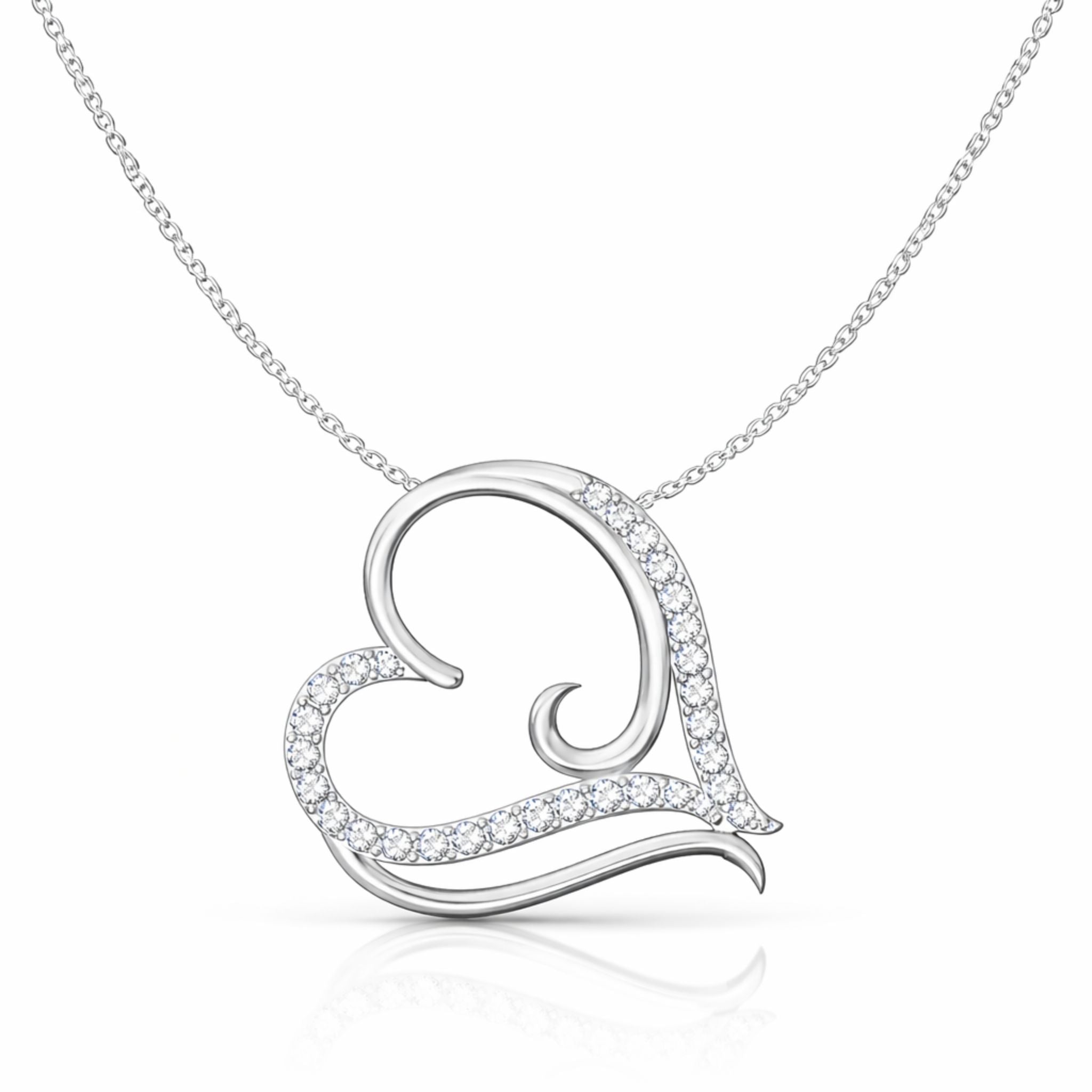 Graceful Swirl Heart Lab-Grown Diamond Pendant in 925 Sterling Silver