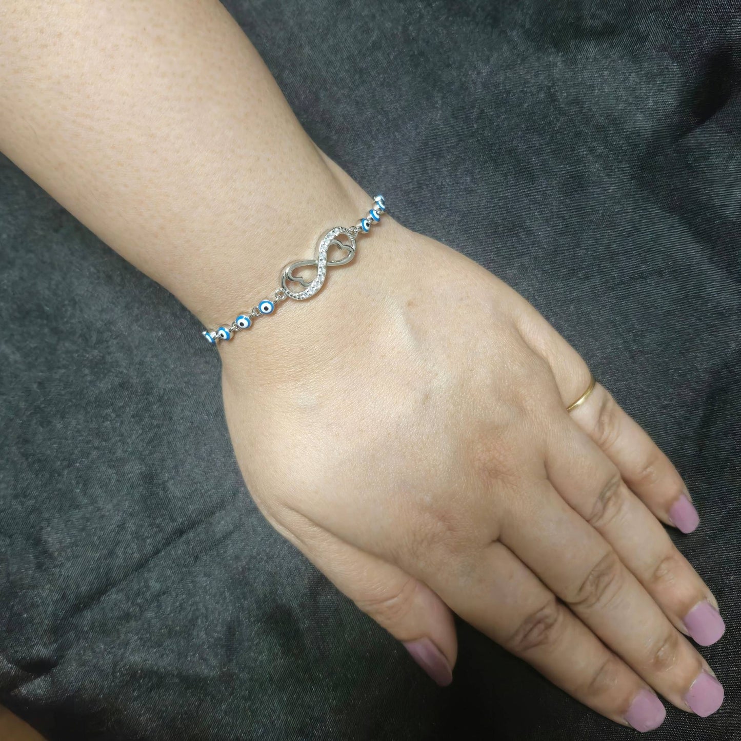 925 Sterling Silver Evil Eye Chain Bracelet with Cubic Zirconia