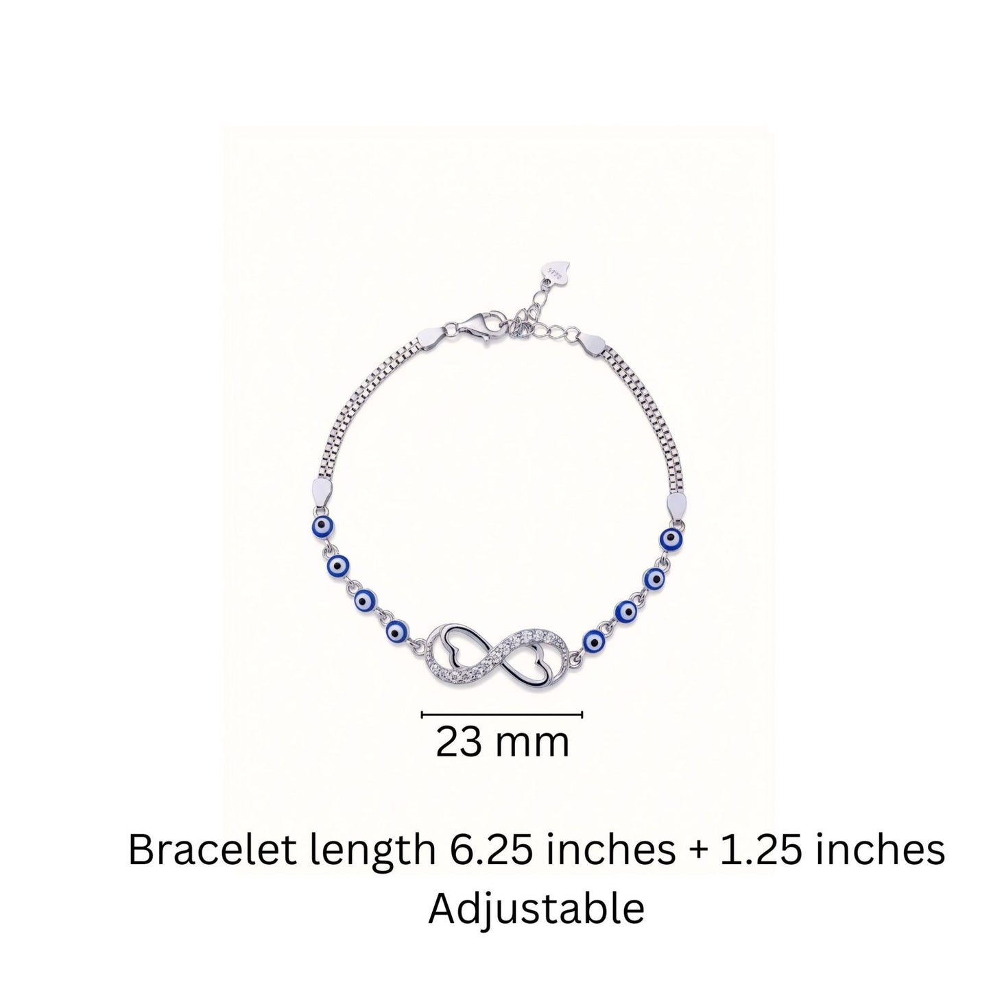 925 Sterling Silver Evil Eye Chain Bracelet with Cubic Zirconia