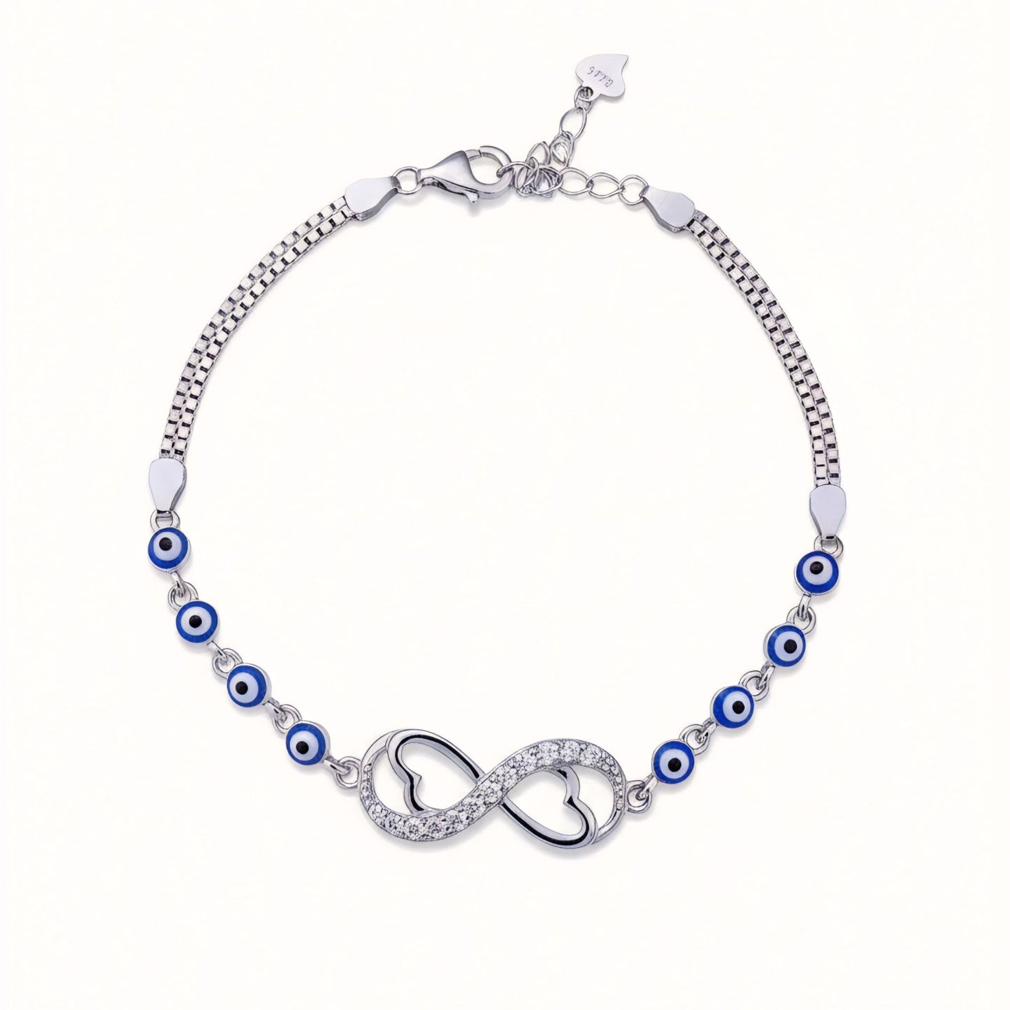 925 Sterling Silver Evil Eye Chain Bracelet with Cubic Zirconia