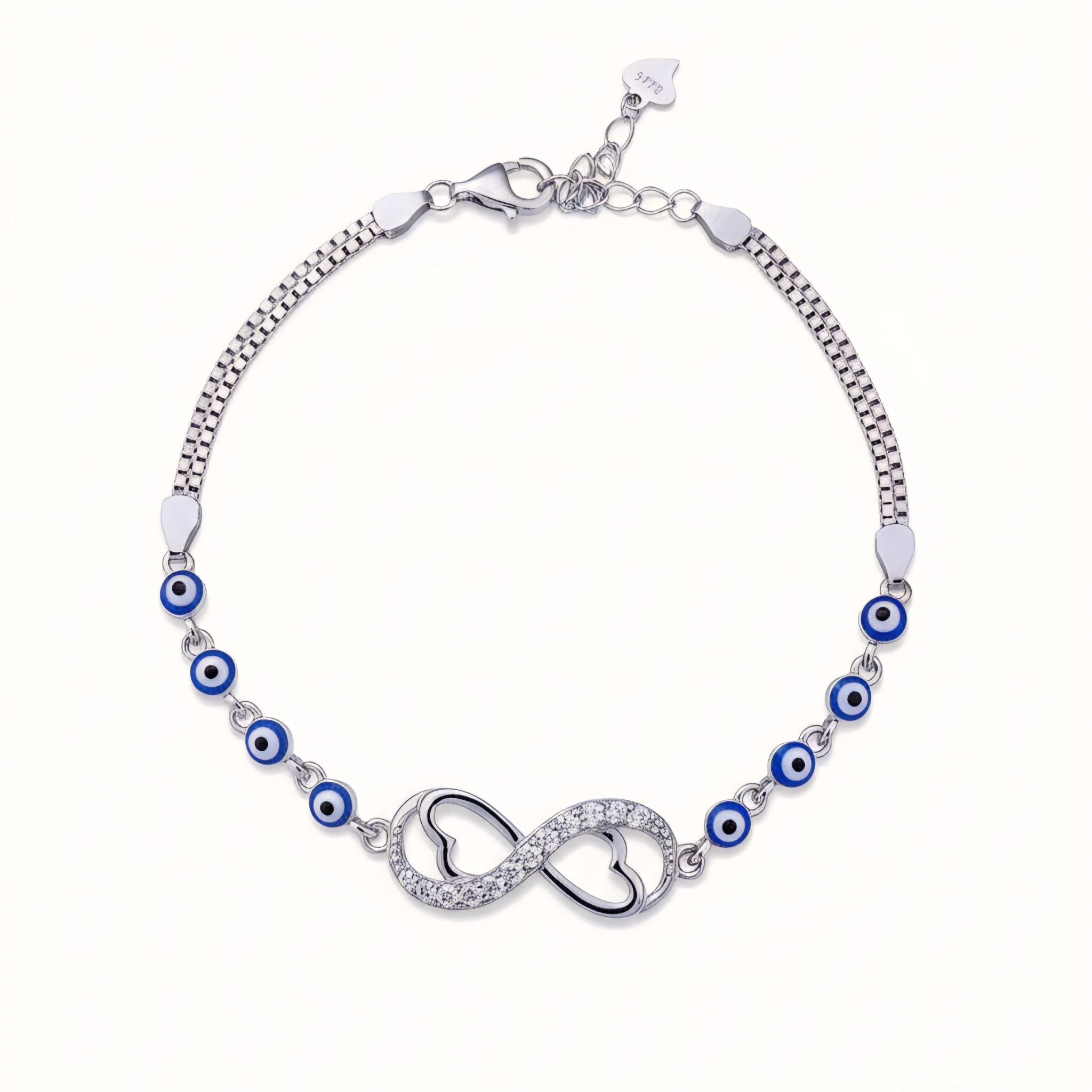 925 Sterling Silver Evil Eye Chain Bracelet with Cubic Zirconia