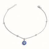 925 Sterling Silver Hexagonal Evil Eye Beaded Anklet with Cubic Zirconia