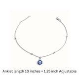 925 Sterling Silver Hexagonal Evil Eye Beaded Anklet with Cubic Zirconia