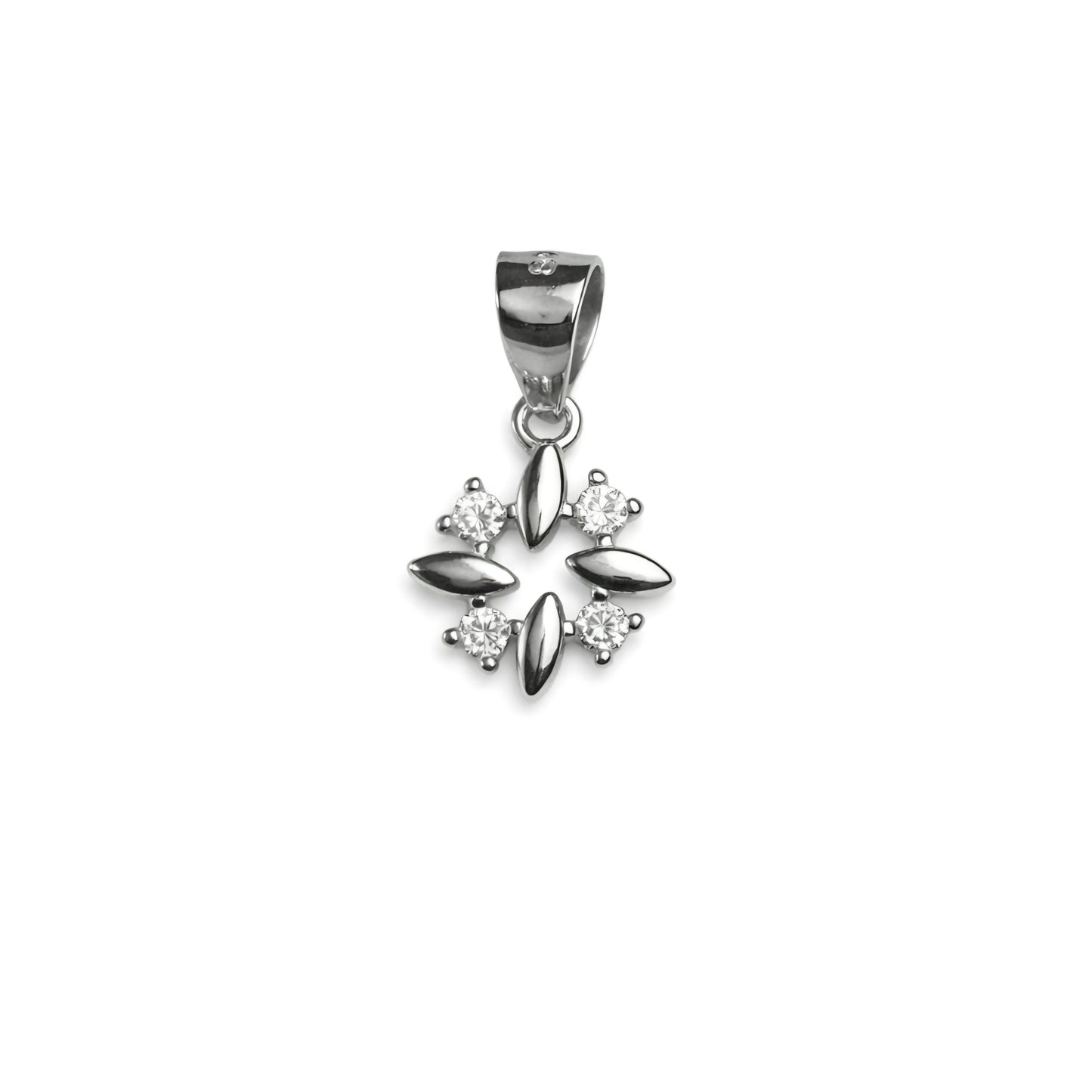 925 Sterling Silver Openwork Floral Pendant with Cubic Zirconia
