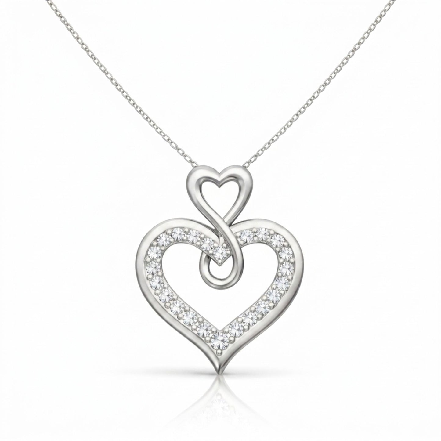 Infinity Heart Lab-Grown Diamond Pendant in 925 Sterling Silver with Chain