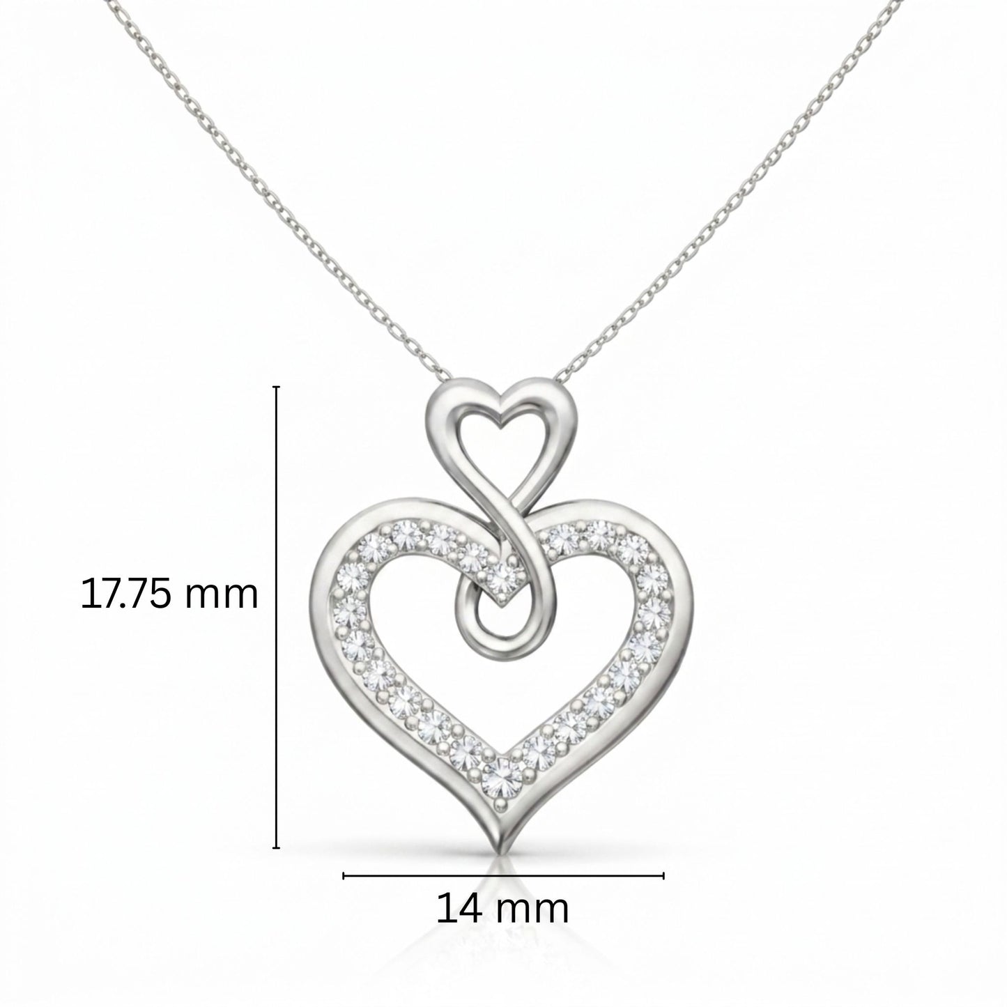 Infinity Heart Lab-Grown Diamond Pendant in 925 Sterling Silver with Chain
