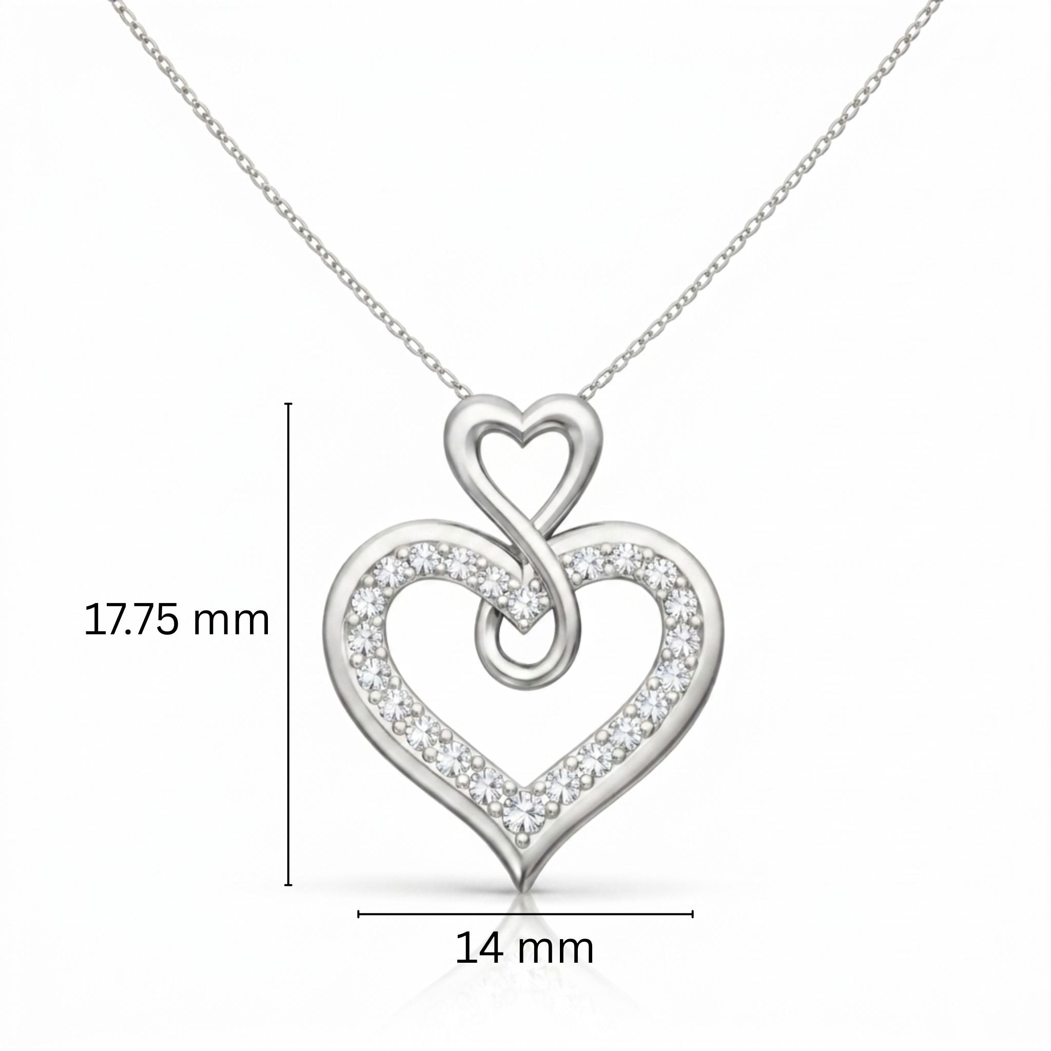 Infinity Heart Lab-Grown Diamond Pendant in 925 Sterling Silver with Chain