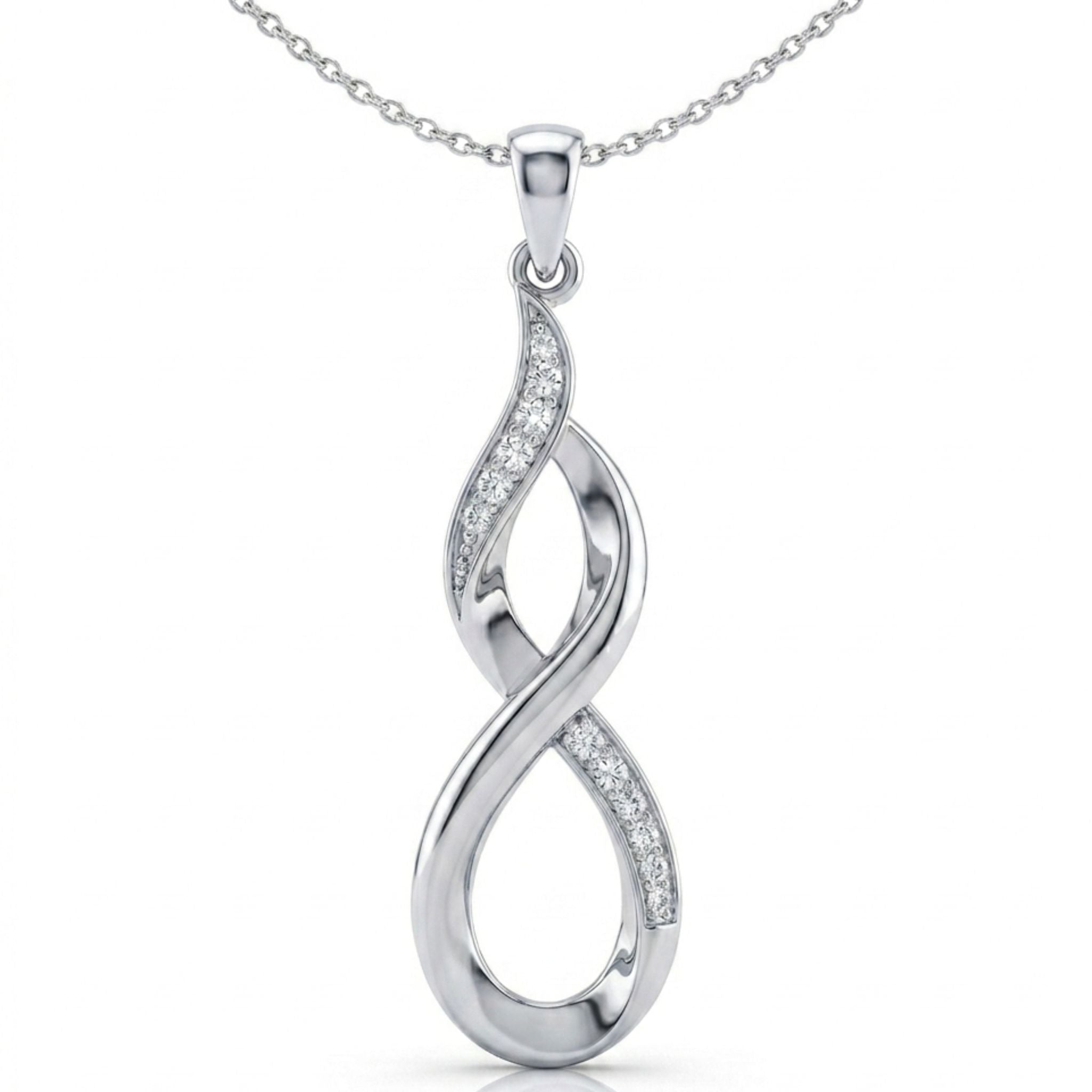 Infinity Twist Lab-Grown Diamond Pendant in Sterling Silver with Chain